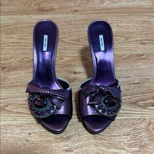 Vintage Miu Miu Metallic Purple Heels with Jewel Accent